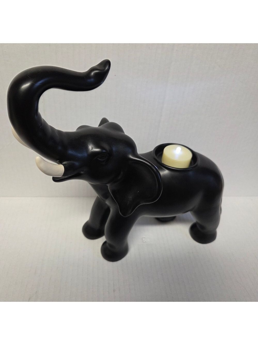 Vintage Partylite Black Ceramic Trumpting Elephant Tealight/Votive Holder